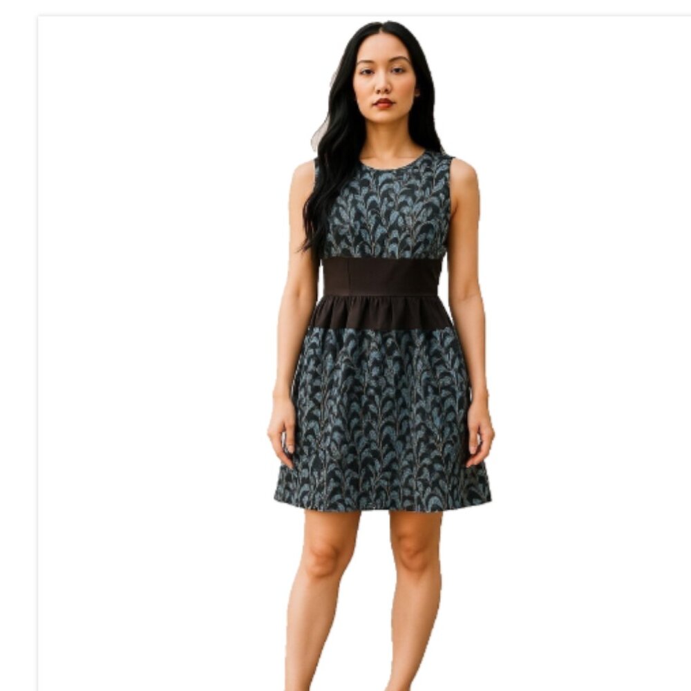 Belle Badgley Mischka Cocktail Dress Women’s 10 Black Blue Print NWT Short